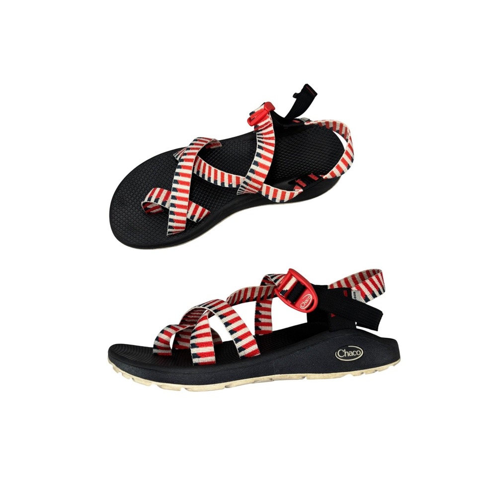 Chaco Z/Cloud 2 Womens Sandals Red White Blue Striped Strappy Toe Loop Size 11